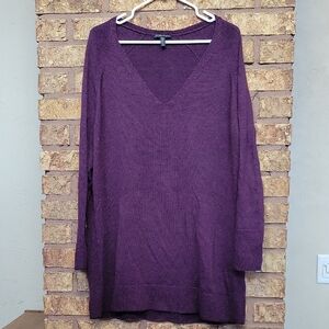 Eileen Fisher 100% Merino Wool Plum V-Neck Oversized Sweater Medium